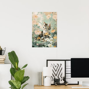 Poster Joli Chatons dans Fleurs Esthétique Cottagecore