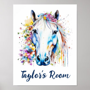 Poster Joli Cheval Blanc Floral Personnalisé