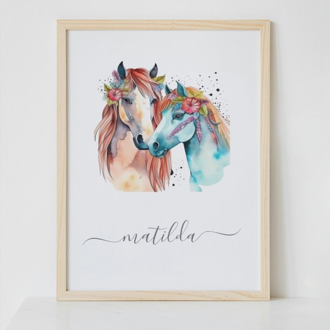 Poster Joli Cheval Pony Kid Décor Aquarelle (Créateur téléchargé)