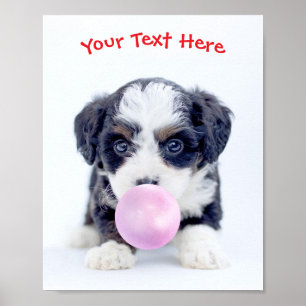 Poster Joli Chien, Bulle de Chewing-Gum, Nom ou Message