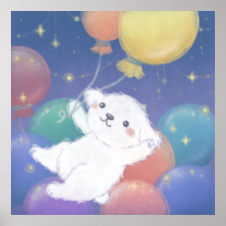 Poster Joli chiot avec ballons et étoiles