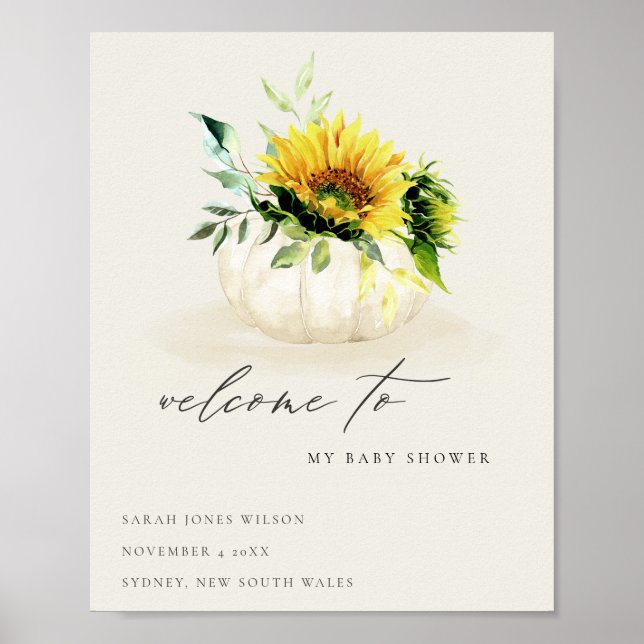 Poster Joli Citrouille de tournesol Baby shower Floral Bi (Devant)