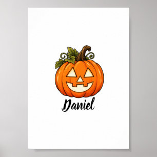 Poster Joli Citrouille Orange Monogramme Nom Halloween T