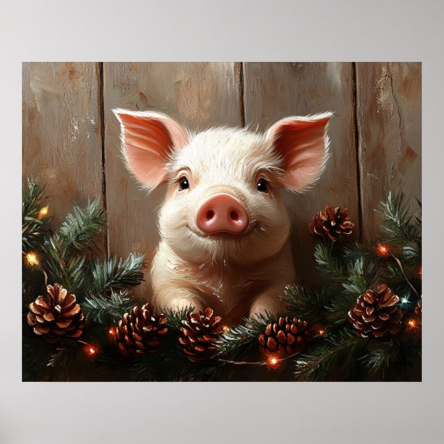 Poster Joli Cochon de Noël Peinture rustique (Devant)