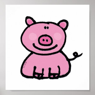 Poster Joli Cochon Rose Dessin Animé
