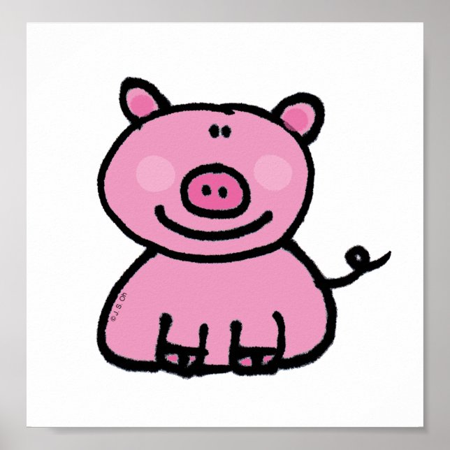 Poster Joli Cochon Rose Dessin Animé (Devant)