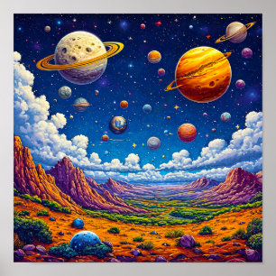 Poster Joli décor spatial pour enfants