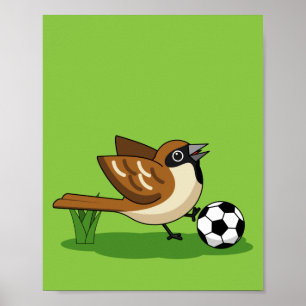 Poster Joli Dessin De Caricature Sparrow Jouer Au Footbal