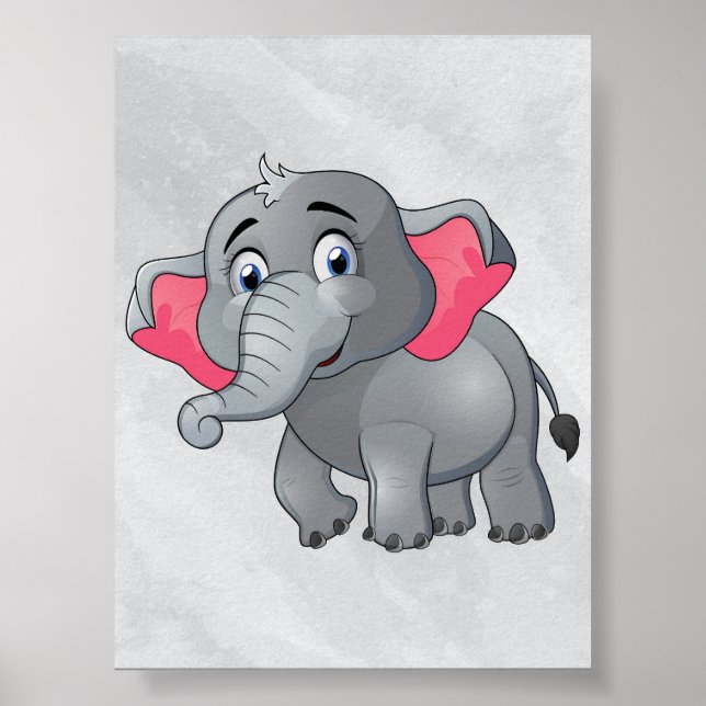 Poster Joli dessin de dessin éléphant mur Art! Petit Amou (Devant)