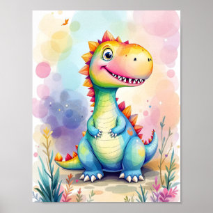Poster Joli dessin Rainbow Dinosaur enfants