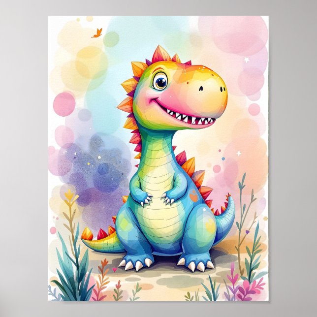 Poster Joli dessin Rainbow Dinosaur enfants (Devant)