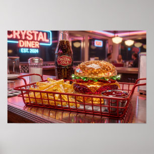 Poster Joli diner rétro Burger et frites cristallins