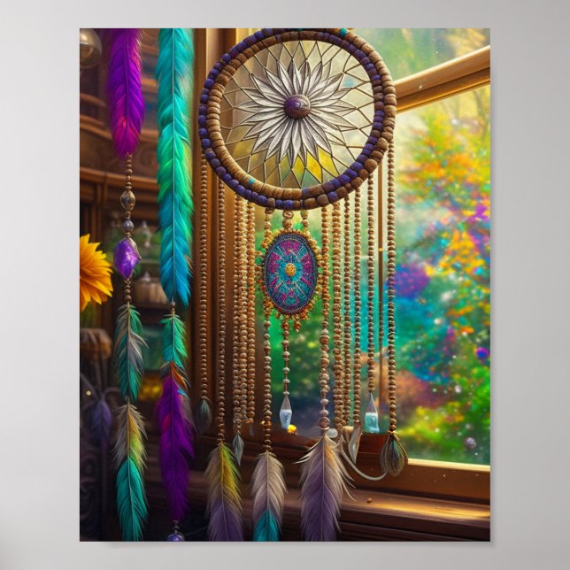 Poster Joli Dreamcatcher en Boho violet fenêtre (Devant)
