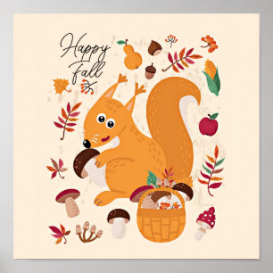 Poster Joli écureuil d'automne avec texte personnalisé