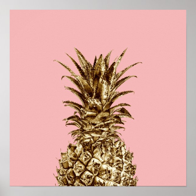 Poster Joli élégant or girly & ananas rose pastel (Devant)