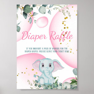 Poster Joli Eléphant Eucalyptus Pink Diaper Raffle