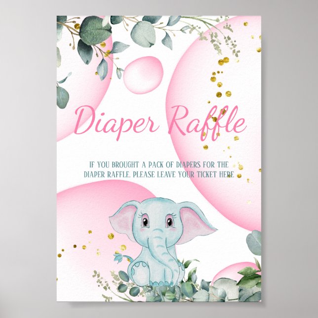Poster Joli Eléphant Eucalyptus Pink Diaper Raffle (Devant)
