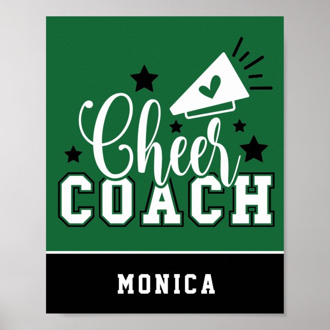 Poster Joli entraîneur Cheer Personnalisé Vert & Noir (Devant)