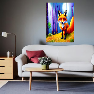 Poster Joli et adorable renard rouge dans la forêt   Art 