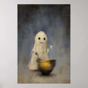 Poster Joli fantôme d'Halloween Halloween , Huile antique
