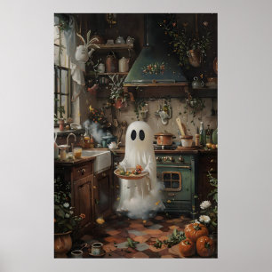 Poster Joli fantôme se préparant à manger une impression,