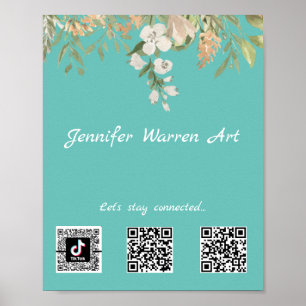 Poster Joli frontière florale des codes QR des médias soc