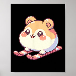 Poster Joli hamster de ski Kawaii dodu pente alpine hiver