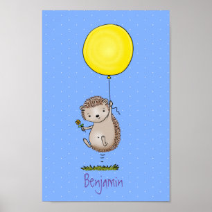 Poster Joli hérisson et motif de dessin animé de ballon