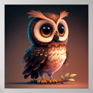 Poster Joli hibou de dessin animé sur un arrière - plan b