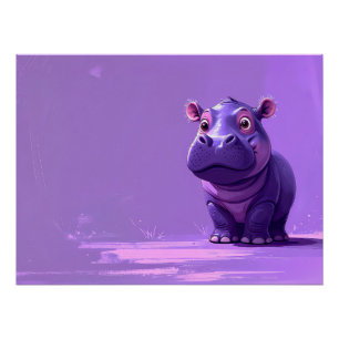 Poster Joli hippopotame violet de style cartoon