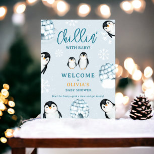 Poster Joli igloos de pingouin d'hiver accueil baby showe