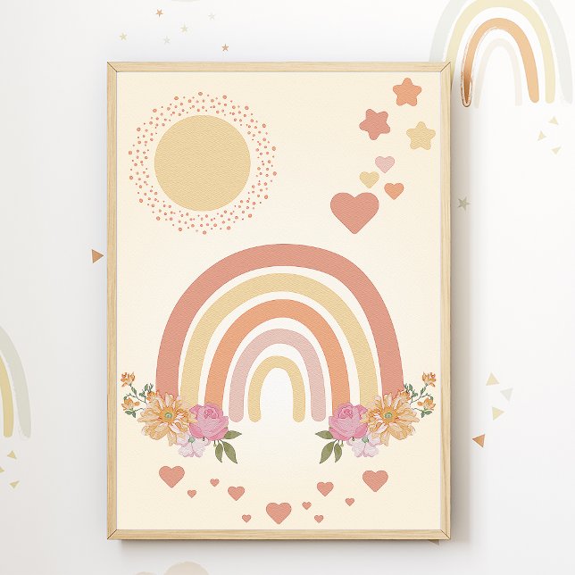 Poster Joli Imprimé Soleil Arc-en-Ciel Cœurs pour Chambre (Créateur téléchargé)