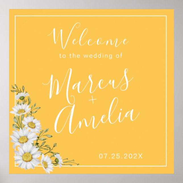 Poster Joli jonquille jaune & blanc Mariage de marguerite (Devant)