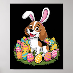 Poster Joli lapin Beagle Oreilles de Pâques Chasse aux oe