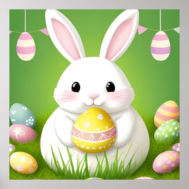 Poster Joli Lapin De Pâques Avec Oeufs Décoratifs (Devant)