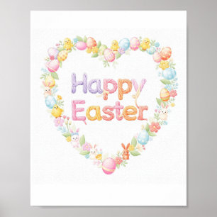 Poster Joli Lapin de Pâques heureux & cœur de poussin