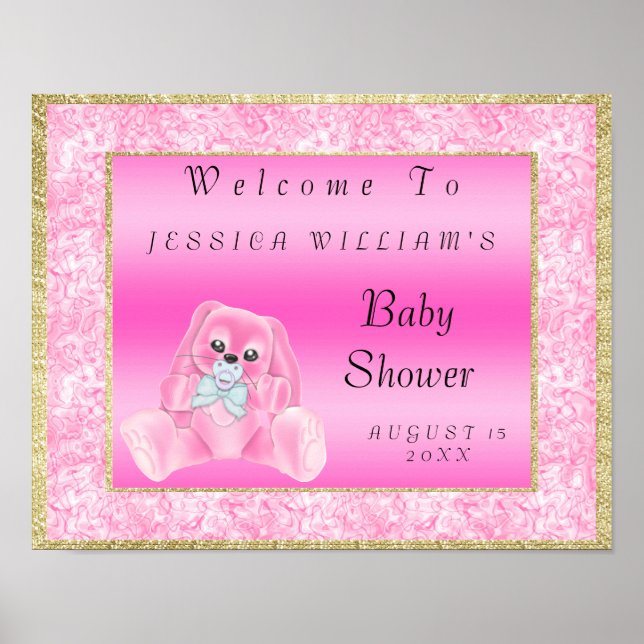 Poster Joli Lapin Rose "Bienvenue" (Devant)