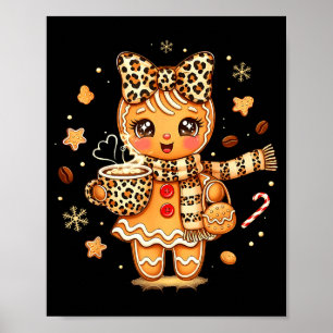 Poster Joli léopard en pain d'épice Noël Xmas Fille Femme