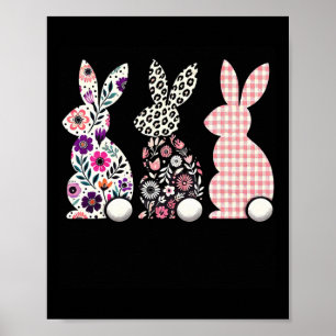 Poster Joli Léopard Plaid Fleur Floral Joyeux Bunn de Pâq