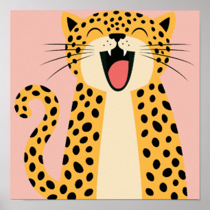 Poster Joli Léopard Sauvage de Dessin Animé Souriant et H