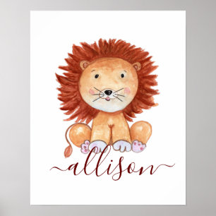 Poster Joli lion dessiné à la main enfants personnalisés