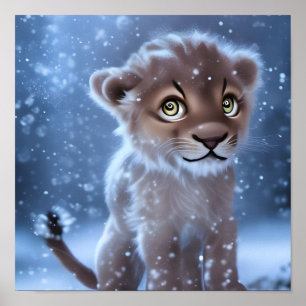 Poster Joli Lionceau dans la Neige