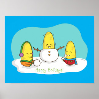Poster Joli Maïs de Noël Construit Snowman