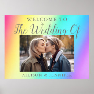 Poster Joli Mariage arc-en-ciel Couple Photo Bienvenue