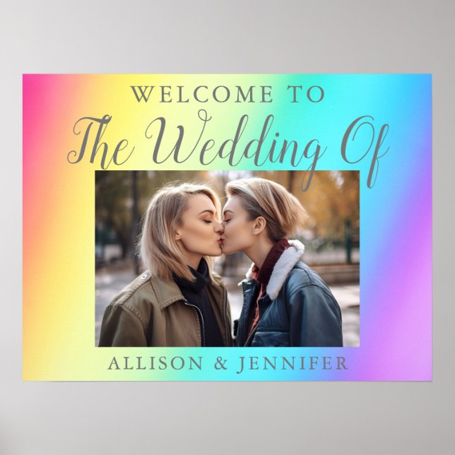 Poster Joli Mariage arc-en-ciel Couple Photo Bienvenue (Devant)