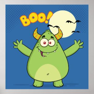 Poster Joli Monstre Vert Halloween Boo