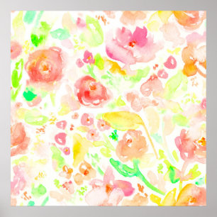 Poster Joli motif floral aquarelle coloré