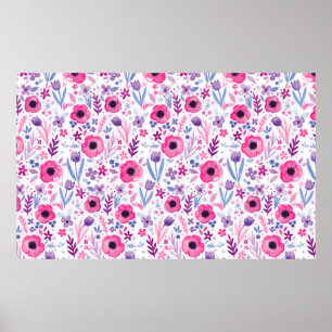 Poster Joli motif floral aquarellé. P peint à la main