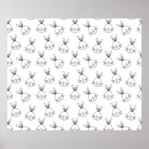 Poster Joli Motif lapin blanc de Pâques