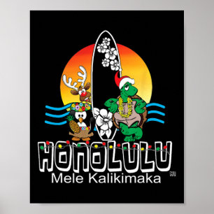 Poster Joli Noël de surf de l'île d'Honolulu Oahu Hawaï